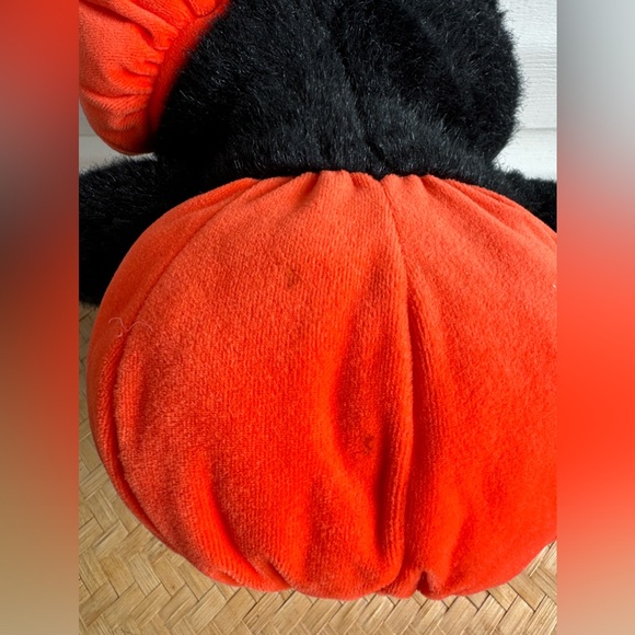 Halloween Black Kitty Cat Plush Jack O Lantern Green Eyes Stuffed Animal 15” - Picture 3 of 5